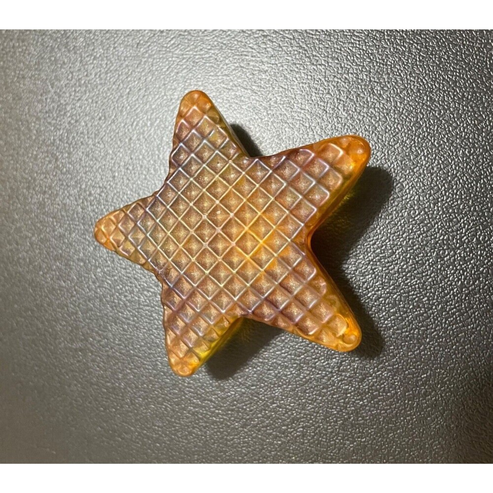 Robert Held Art Glass Star Iridescent Yellow Gold Waffle Paperweight Canada